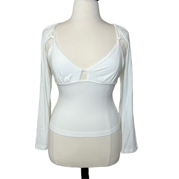 Jonathan Simkhai Dakota Ribbed Cutout Long Sleeves Top White Women's XL NWT - Picture 2 of 8